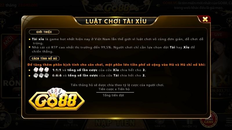 Cách chơi tài xỉu online tại Go88